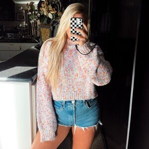 Pink rainbow mock neck knit sweater